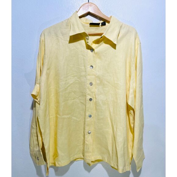 Bay studio linen button up shirt tunic long sleeve Butter Yellow women 2X New - Picture 1 of 4
